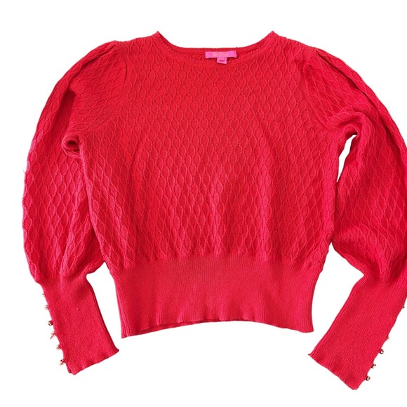 Lilly Pulitzer Sweaters - Lilly Pulitzer Red Honeycomb Knit Puff Sleeve Button Cuff Sweater 007002 Large